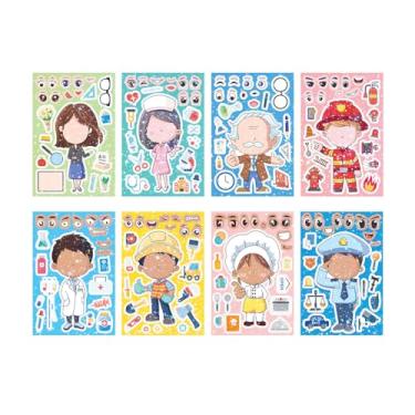 Imagem de 8 peças de adesivos Occupation Make A Face, adesivos para lembrancinhas de festa, arte, artesanato, jogos, prêmios de atividade escolar, adesivos à prova d'água para meninas, meninos, crianças