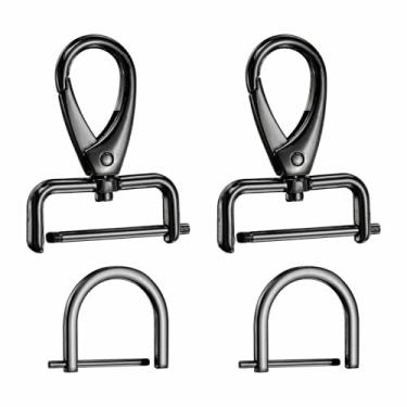 Imagem de HARFINGTON 2 peças de gancho de pressão destacável fecho giratório 9/64" (3,2 mm) fecho de garra de lagosta de liga de zinco com 2 peças de anéis D parafuso em manilha para chaveiro, bolsa de cordão