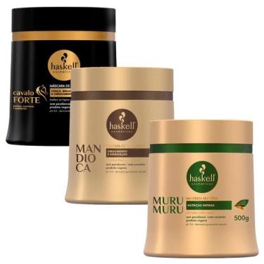 Imagem de Kit Haskell Máscaras Cavalo Forte Mandioca Murumuru 500g