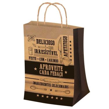 Imagem de Sacola Com Alça Para Entrega-delivery Embalagem De Papel Kraft Com Frases Tamanho Médio Com 50 Unidades