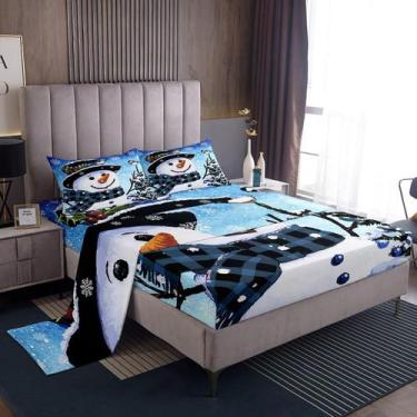 Imagem de Conjunto de roupa de cama Feelyou Kids Christmas Xmas Snowman Twin Siz