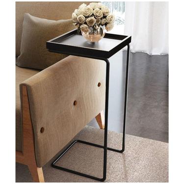 Imagem de Mesa de Apoio p/ Sofá Bandeja Laca e Base Preta