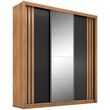 Imagem de Guarda Roupa Casal Espelho 3 Pt Correr 32220 Amendola Nude Preto Flex Demobile Amendola Nude Preto