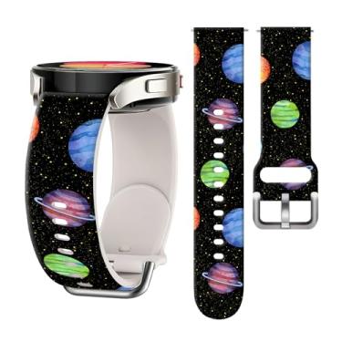 Imagem de QVRNKSF Pulseiras esportivas de 20 mm compatíveis com Galaxy Watch 7 6 5 4 mm e 44 mm/5 Pro/6 Classic de 47 mm/Watch 4 Classic/Active 2, linda pulseira de substituição feminina, ajustável (planeta)