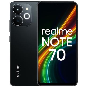Imagem de Smartphone Celular Realme Note 70 4G, 128GB, 4GB RAM, Tela 6,74 HD+ 90Hz, Câmera 13MP, Bateria 6300mAh, Android 15, Dual SIM, PRETO