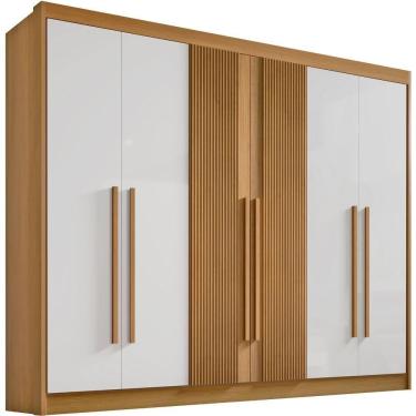 Imagem de Guarda Roupa Athos Ripado Cinamomo Off White 6 Portas 7 Gavetas D?doro