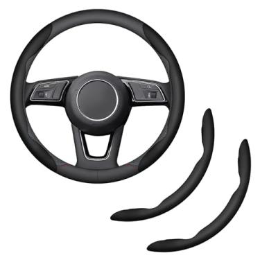 Imagem de HHZL Capa de volante de 2 peças, protetor de volante segmentado de fibra de carbono, capa protetora de couro durável universal e antiderrapante, acessórios de interior de carro para mulheres e homens