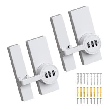 Imagem de YogePote Fechadura de porta de celeiro com senha sem chave, trava de armário adesiva de 180 graus com combinação de 3 dígitos, trava de porta deslizante com cola e parafusos para portão, armário,