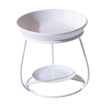 Imagem de IEUDNS Queimador de óleo essencial, queimador de cera perfumada, forno europeu, difusor de aromas de cerâmica, aquecedor de óleo com estrutura de ferro para, Branco