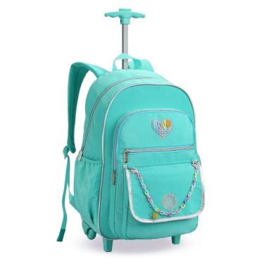 Imagem de Mochila Escolar com Rodas 4 Divisórias Chaveiro Resistente Tendência Kawaii Juvenil Volta as Aulas