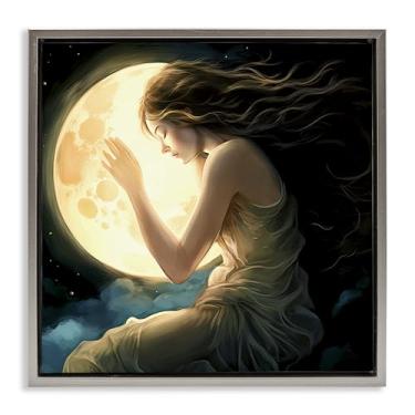 Imagem de Stupell Industries Arte de parede em tela flutuante marrom amor lua etérea, design por Sasha, 45,7 x 45,7 cm
