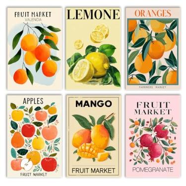 Imagem de Pacote com 6 kits de pintura por números para adultos iniciantes, frutas tropicais, tinta acrílica por número, laranja e limão, kits de pintura a óleo DIY em tela sem moldura, decoração de parede para