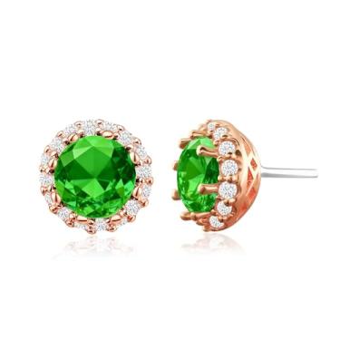 Imagem de Brincos pequenos de prata esterlina 925 com pino de cristal redondo de 0,6 cm, hipoalergênicos, banhados a ouro 14K, joias fofas, presentes delicados para mulheres (verde/ouro rosa)