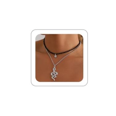 Imagem de BOOZIQ Colar de cobra dourado/prata para mulheres, vintage, em camadas, pingente de cobra, colares de corrente grossa, fantasia de medusa, bijuteria de formatura, acessórios de emoção, Zinco, Sem