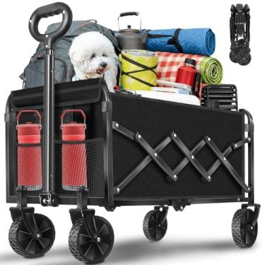 Imagem de Carrinhos de vagões dobráveis, 118 kg com alça ajustável, preto leve portátil, vagão dobrável para acampamento, compras, esportes, viagens, garagem e armazenamento de jardinagem com porta-bebidas