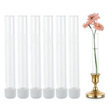Imagem de Glasseam Vaso de vidro para flores: 6 peças de vasos de base transparente para castiçal de 22 mm - Centros de mesa pequena de 15 cm com estojo de silicone para paisagens de mesa, presente de casamento