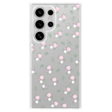 Imagem de MEGANTREE Linda capa de telefone floral compatível com Samsung Galaxy A15 4G/5G, flores rosa estampa de arte estética macia transparente TPU proteção contra quedas, para meninas mulheres 16.5 cm