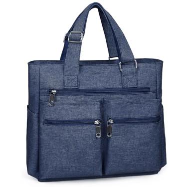 Imagem de Bolsa de lona à prova d'água de nylon com vários bolsos, bolsa de ombro para laptop, bolsa de trabalho para professores e bolsas para mulheres e homens, Azul 2, Medium
