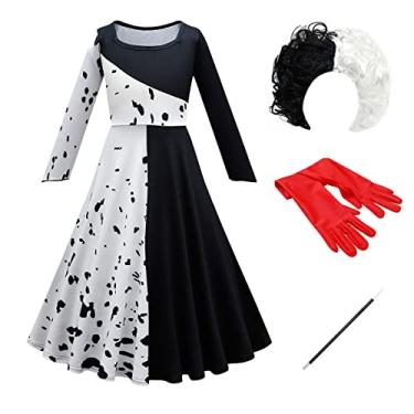 Imagem de Fantasia de cosplay para bebês meninas, fantasia extravagante de Halloween para carnaval + peruca + luvas + mastro com 4 peças, Manga longa preta, 9-10 Anos