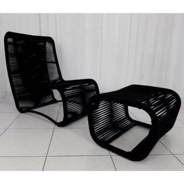 Imagem de Poltrona de corda náutica estrutura de alumínio + Puff de sala varanda