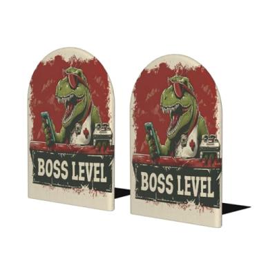 Imagem de Dinossauro Cool Boss Suporte de livros de madeira grande decorativo Suporte de livro antiderrapante resistente para mesa de escritório em casa biblioteca de estudo escolar divisórias de livros para