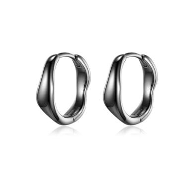 Imagem de Brincos de argola preta unissex torcidos masculinos brincos femininos de formato irregular hipoalergênico diâmetro 16 mm