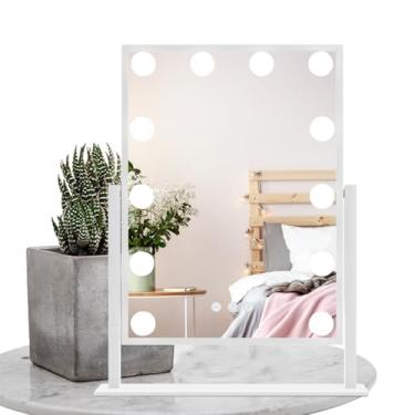 Imagem de Espelho Iluminado,Recarregável 3 Cores Regulável | Espelho de Toucador LED com Luz Decoração de Mesa,Para Mulheres E Raparigas Mãe Filha Casa De Banho Quarto