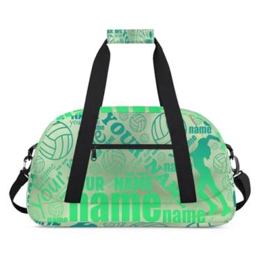 Imagem de Bolsa esportiva personalizada com nome verde claro vôlei com nome bolsa personalizada para dormir bolsa de fim de semana, bolsa de treino para dança, balé, academia, ginástica, mala, viagem, presente