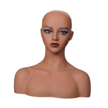 Imagem de Zialofi Cabeça feminina de manequim com ombro de chapéu liso de chapéu liso portador de gabinete manikin para exibir joias de brincos, Style D