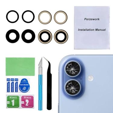 Imagem de Perzework 2 conjuntos de reposição para lente traseira da câmera traseira OEM compatível com iPhone 17 de 6,3 polegadas com adesivo pré-instalado e kit de ferramentas de reparo