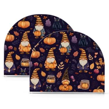 Imagem de ATTX Pacote com 2 porta-guardanapos de acrílico de Halloween com design de potes de doces de gnomos fofos - organizador de mesa decorativo para cozinha, restaurante, decoração de férias de casa #417
