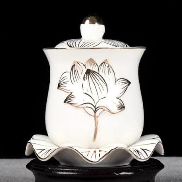 Imagem de FENNYYAR Copo de água de Buda de oferta de cerâmica, 9 cm 8,9 cm, ornamento doméstico de consagração de copo de água benta