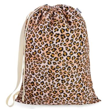 Imagem de Bolsa de roupa suja de lona com alça de ombro 61 cm x 73 cm, bolsa de roupas sujas com cordão grande, saco lavável para roupa suja para dormitório universitário, viagens, casa, acampamento (leopardo)