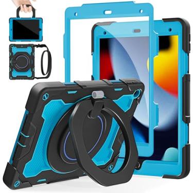 Imagem de ROISKIN Capa para iPad 9ª 8ª geração (iPad 10,2 polegadas) com protetor de tela HD para crianças [proteção contra quedas de 4,5 metros] Capa robusta para iPad 9 8 7 Gen 2021/2020/2019 com alça de