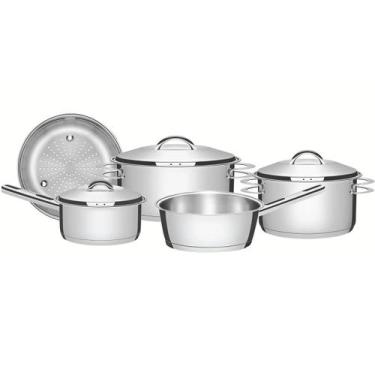 Imagem de Jogo de Panelas Tramontina Solar Inox Fundo Triplo 5pçs Caçarolas Pane