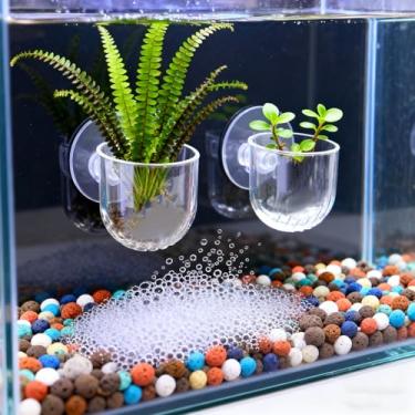 Imagem de 1 copo de acrílico transparente para plantas aquáticas com suporte de sucção, mini alimentador de minhocas para aquário (grande, 4,7 x 6,6 x 5 cm)