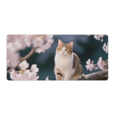 Imagem de HouLaiZhe Tapete de rato grande animal gato flores de cerejeira para jogos base de borracha antiderrapante tapete de mesa laptop acessórios de computador suprimentos bloco de escrita para escritório