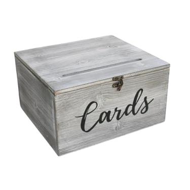 Imagem de predolo Caixa para Cartões de Casamento, Cofrinho de Casamento, Presente, Design Vintage, Porta-Cartões de Madeira com Fenda para Recepção, Noivado, Cinza