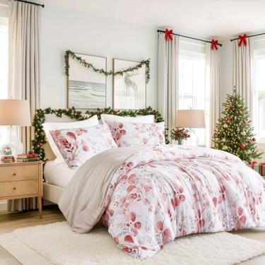 Imagem de Regency Heights Conjunto de edredom botânico leve Seersucker Queen, design reversível com estampa listrada, conjunto de cama de microfibra premium, edredom e fronha, rosa