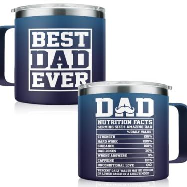 Imagem de Caneca de café com isolamento térmico de 400 ml com alça Best Dad Ever Cup Copos de viagem de aço inoxidável presentes para pais presente de aniversário e Natal para papai pai de filha filho