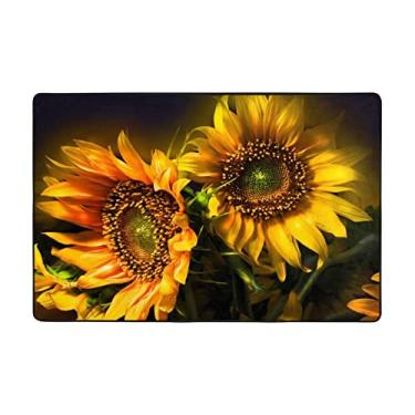 Imagem de Zeraoke Tapetes de área de girassol laranja para sala de estar 1,2 x 1,6 m, tapete macio e moderno, tapetes antiderrapantes e felpudos para decoração de casa, tapete lavável para quarto, jantar,