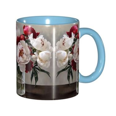 Imagem de Zeraoke Canecas de café criativas com estampa de flores de peônia, personalizadas, presente para família, tamanho de 325 ml, unissex