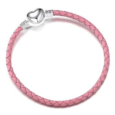 Imagem de NanMuc Pulseira de couro azul de 3 mm com fecho de pressão em barril de coração, feita à mão, feita à mão, com berloque europeu de Pandora, joia faça você mesmo, 16-21 cm, Small, Couro, Sem Pedra