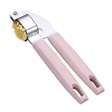 Imagem de Espremedor de alho de aço inoxidável, removível e lavável, fácil de limpar, aparelho de cozinha que economiza trabalho e economiza tempo, rosa