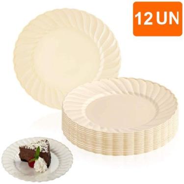 Imagem de 12 Prato Plástico Duro Resistente 19cm p/ Festas Sobremesas - Bw Bouti