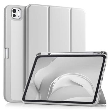 Imagem de Akkerds Capa para iPad Pro de 11 polegadas (M5/M4) 2025/2024 6ª/5ª geração com suporte para lápis, capa protetora para iPad Pro de 11 polegadas com suporte de três dobras/parte traseira de TPU macio