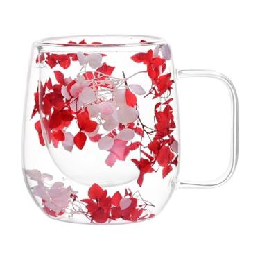 Imagem de Canecas de café de vidro, canecas de vidro com isolamento,Xícara de chá de com flores secas | Copos de café isolados em camadas duplas, canecas de chá de transparente alça 200ml para
