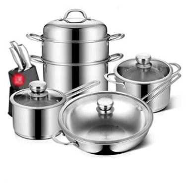 Imagem de Conjunto de utensílios de cozinha de aço inoxidável para uso doméstico, conjunto de panela de sopa, vaporizador, frigideira, tampa de vidro, utensílios de cozinha