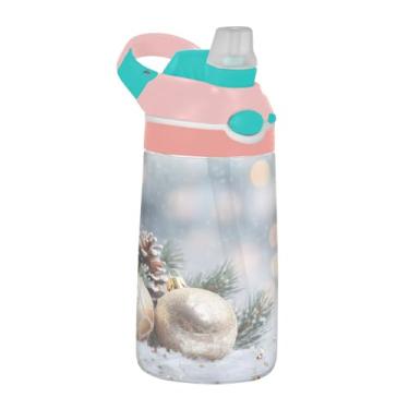 Imagem de YETTASBIN Garrafa de água infantil bola de Natal 473 ml com tampa de canudo para meninos Gril - copo esportivo reutilizável à prova de vazamento livre de BPA transparente Tritan com gancho para escola