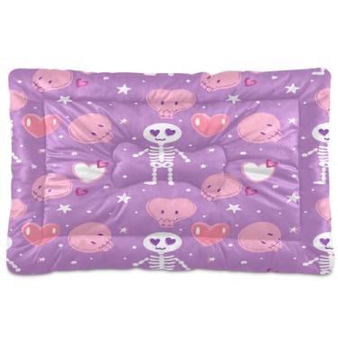 Imagem de Wassud Tapete lavável para cães e gatos com corações e esqueletos, tapete de cama antiderrapante, para uso interno e externo, 91 x 61 cm